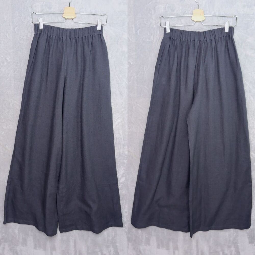 LOVE AND CONFUSE Gray Pearl Wide Leg Linen Pants Size S Pull On Relaxed Boho